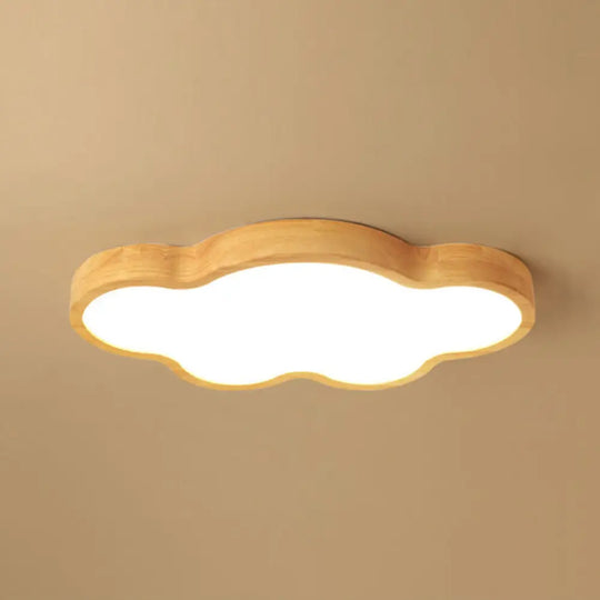 Wooden Led Flush Mount Bedroom Ceiling Light In Modern Cloud Style Wood / White 32.5