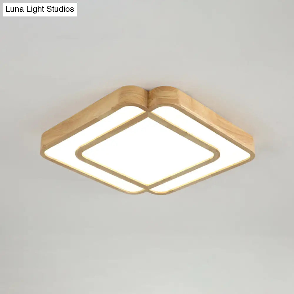 Wooden Led Flush Mount Lamp In Beige - Diamond Shape Simple & Stylish