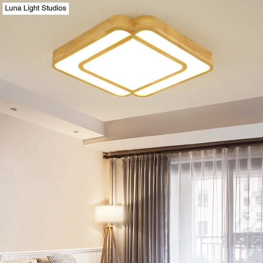 Wooden Led Flush Mount Lamp In Beige - Diamond Shape Simple & Stylish Wood / Small Natural