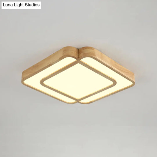 Wooden Led Flush Mount Lamp In Beige - Diamond Shape Simple & Stylish