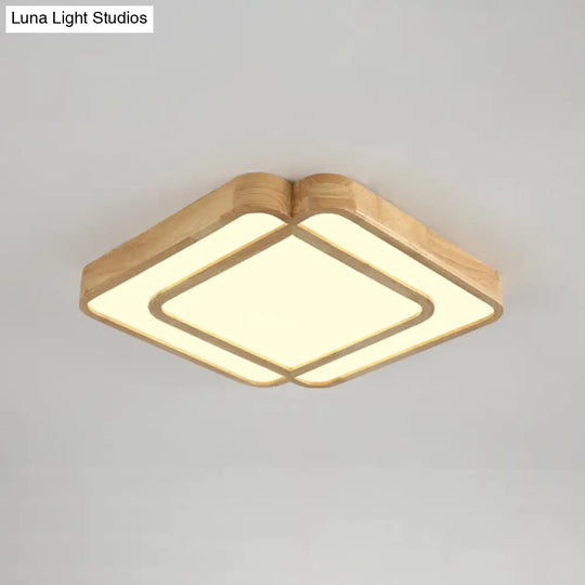 Wooden Led Flush Mount Lamp In Beige - Diamond Shape Simple & Stylish