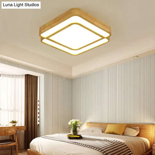 Wooden Led Flush Mount Lamp In Beige - Diamond Shape Simple & Stylish