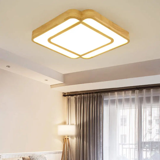 Wooden Led Flush Mount Lamp In Beige - Diamond Shape Simple & Stylish Wood / Small Natural