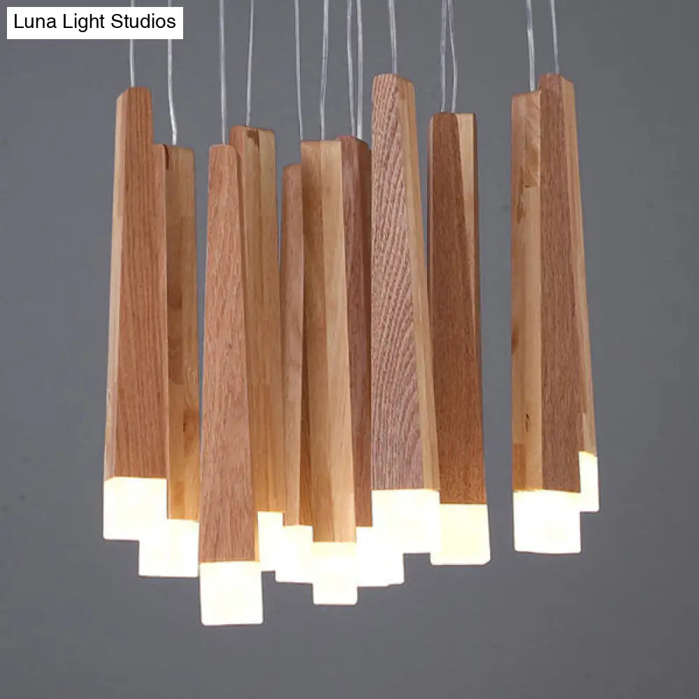 Wooden Led Pendant Light For Dining Room - Matchstick Design With Diffuser Warm/White 1/5/7-Light