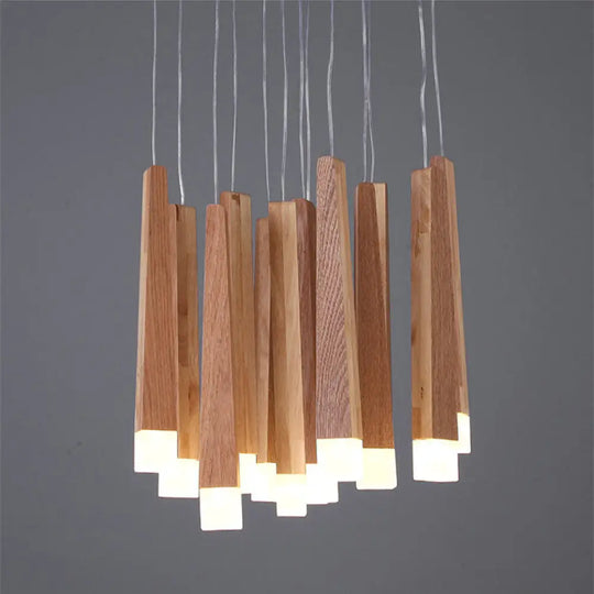 Wooden Led Pendant Light For Dining Room - Matchstick Design With Diffuser Warm/White 1/5/7-Light