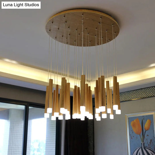 Wooden Led Pendant Light For Dining Room - Matchstick Design With Diffuser Warm/White 1/5/7-Light