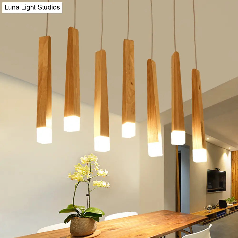 Wooden Led Pendant Light For Dining Room - Matchstick Design With Diffuser Warm/White 1/5/7-Light