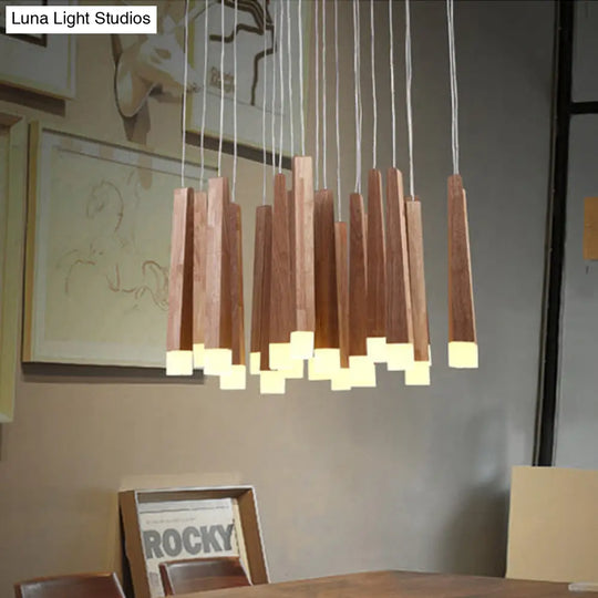 Wooden Led Pendant Light For Dining Room - Matchstick Design With Diffuser Warm/White 1/5/7-Light