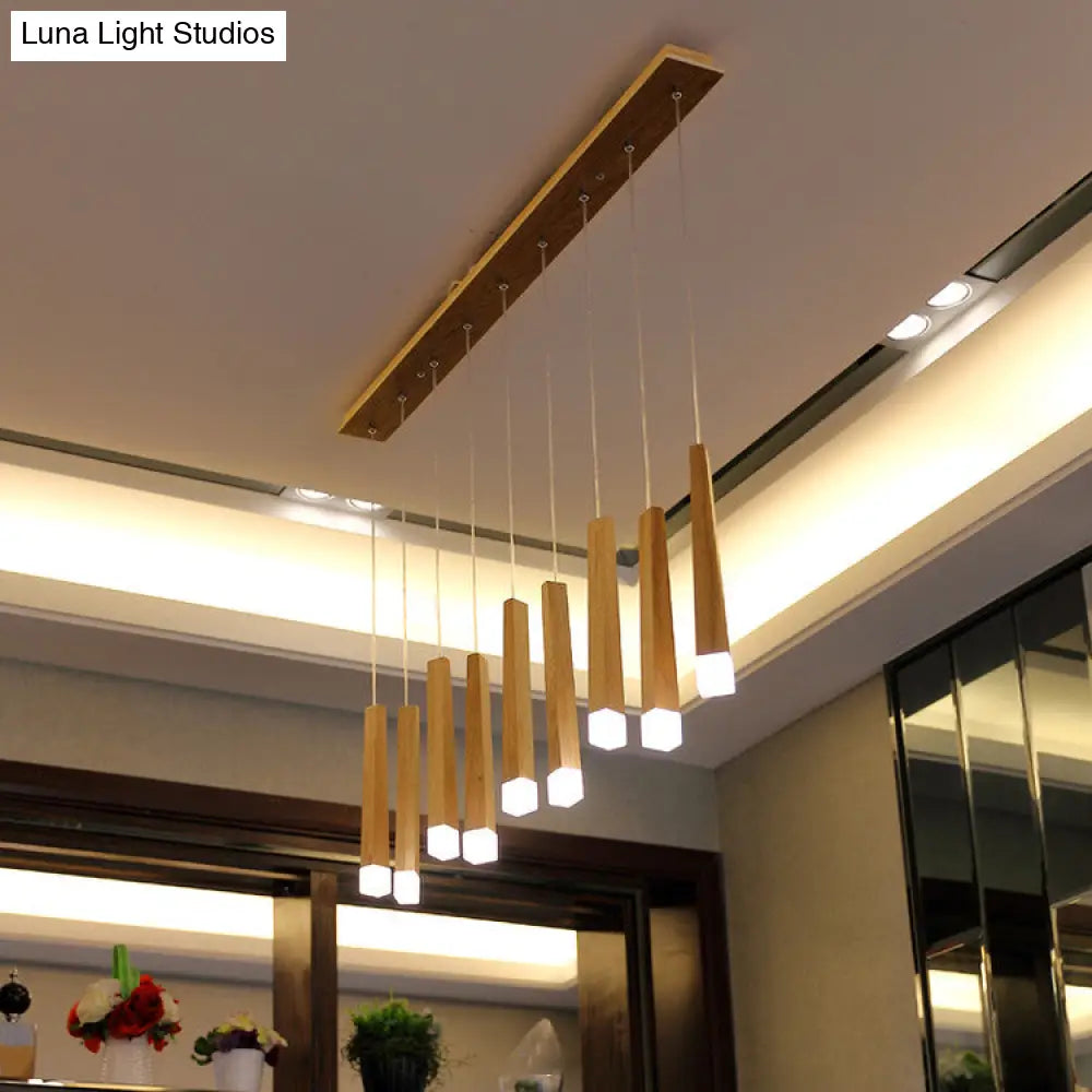 Wooden Led Pendant Light For Dining Room - Matchstick Design With Diffuser Warm/White 1/5/7-Light