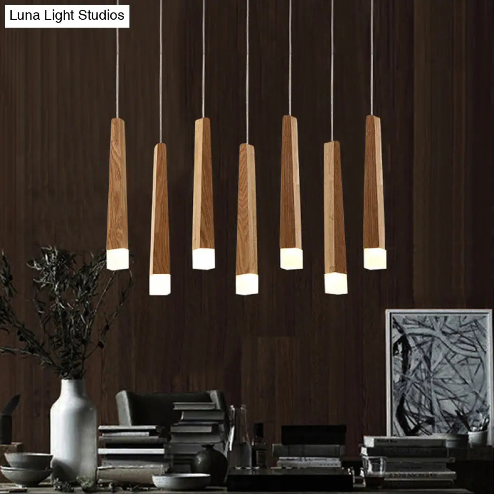 Wooden Led Pendant Light For Dining Room - Matchstick Design With Diffuser Warm/White 1/5/7-Light