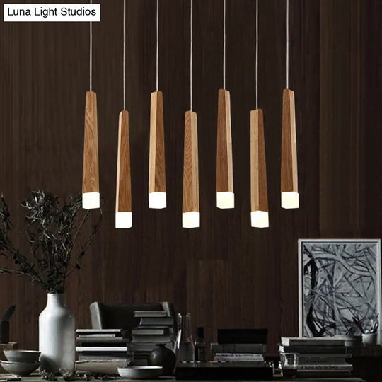 Wooden Led Pendant Light For Dining Room - Matchstick Design With Diffuser Warm/White 1/5/7-Light