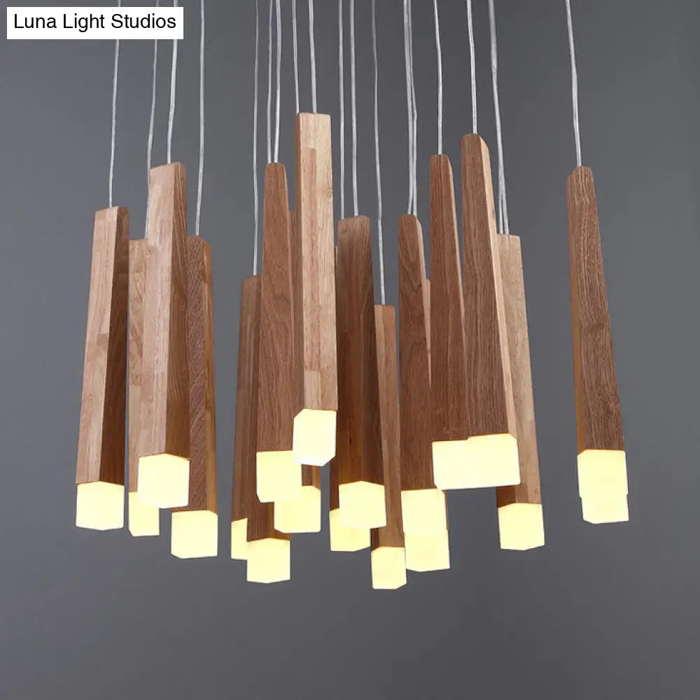 Wooden Led Pendant Light For Dining Room - Matchstick Design With Diffuser Warm/White 1/5/7-Light