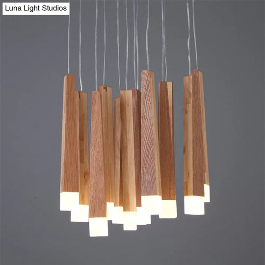 Wooden Led Pendant Light For Dining Room - Matchstick Design With Diffuser Warm/White 1/5/7-Light