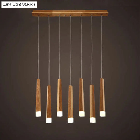 Wooden Led Pendant Light For Dining Room - Matchstick Design With Diffuser Warm/White 1/5/7-Light