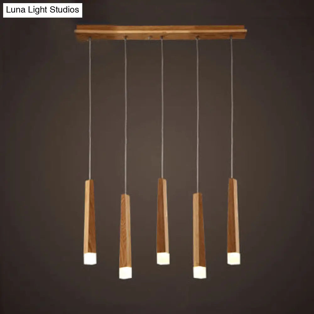 Wooden Led Pendant Light For Dining Room - Matchstick Design With Diffuser Warm/White 1/5/7-Light