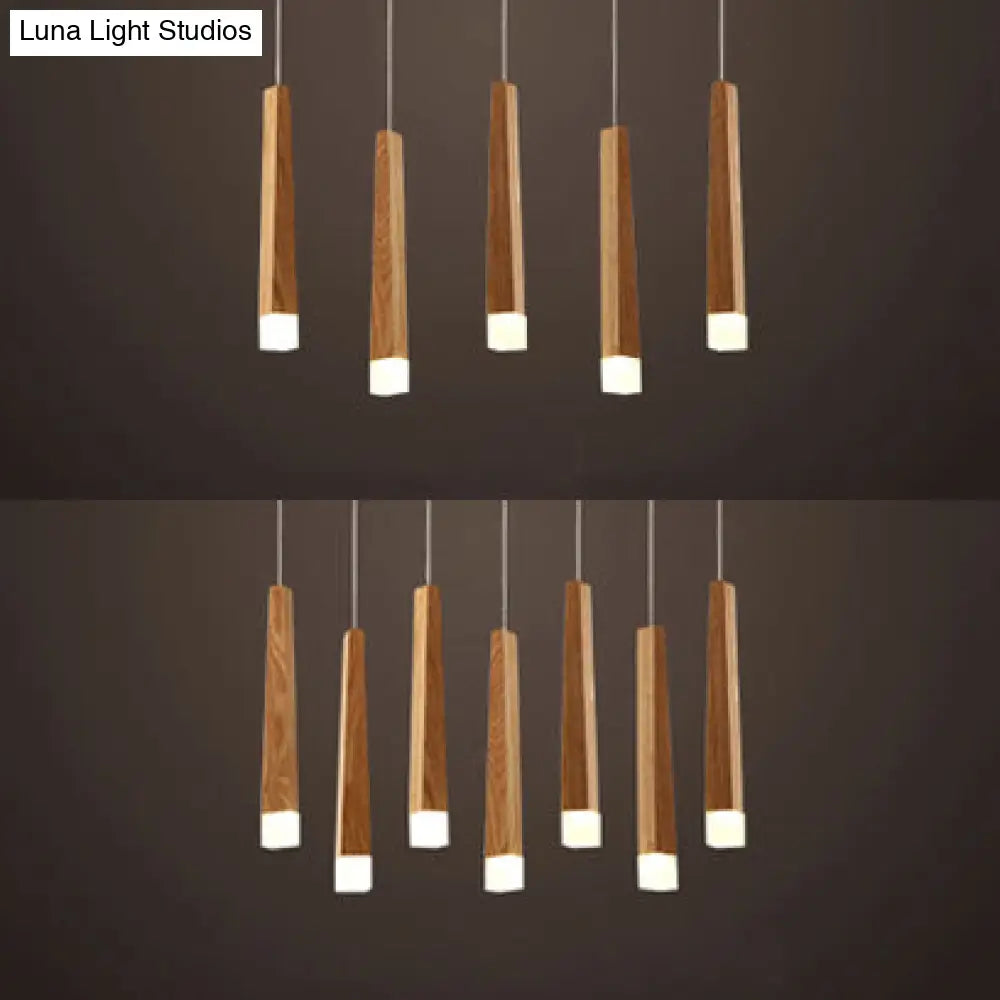 Wooden Led Pendant Light For Dining Room - Matchstick Design With Diffuser Warm/White 1/5/7-Light