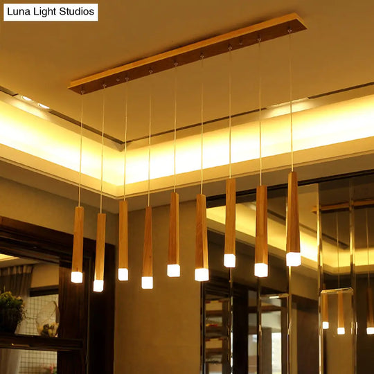 Wooden Led Pendant Light For Dining Room - Matchstick Design With Diffuser Warm/White 1/5/7-Light