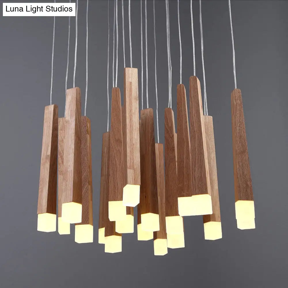 Wooden Led Pendant Light For Dining Room - Matchstick Design With Diffuser Warm/White 1/5/7-Light