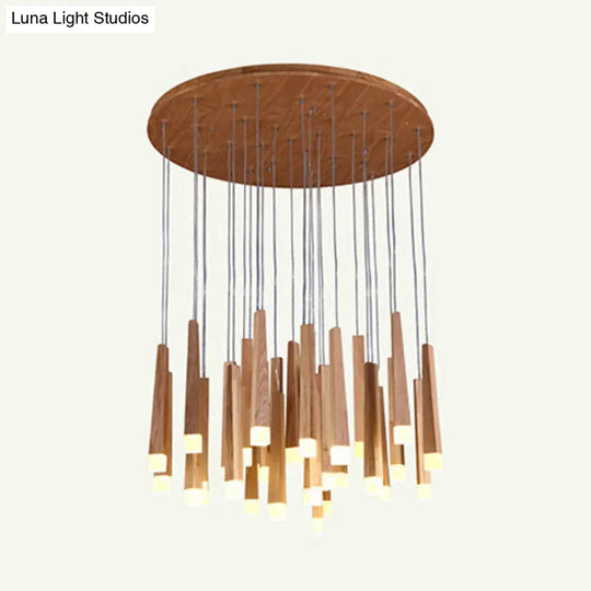 Wooden Led Pendant Light For Dining Room - Matchstick Design With Diffuser Warm/White 1/5/7-Light