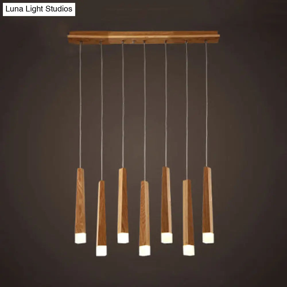 Wooden Led Pendant Light For Dining Room - Matchstick Design With Diffuser Warm/White 1/5/7-Light