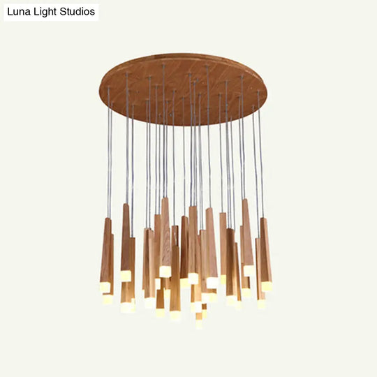 Wooden Led Pendant Light For Dining Room - Matchstick Design With Diffuser Warm/White 1/5/7-Light