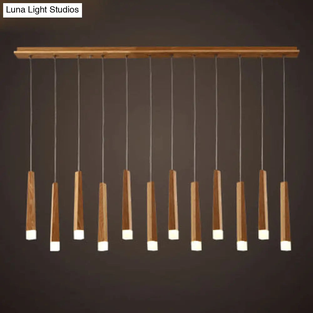 Wooden Led Pendant Light For Dining Room - Matchstick Design With Diffuser Warm/White 1/5/7-Light