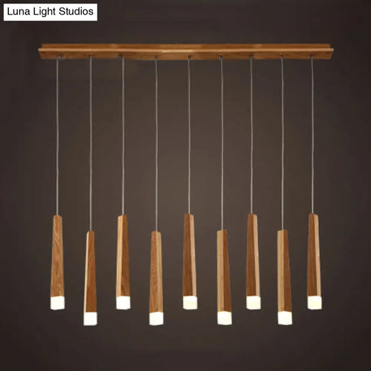 Wooden Led Pendant Light For Dining Room - Matchstick Design With Diffuser Warm/White 1/5/7-Light