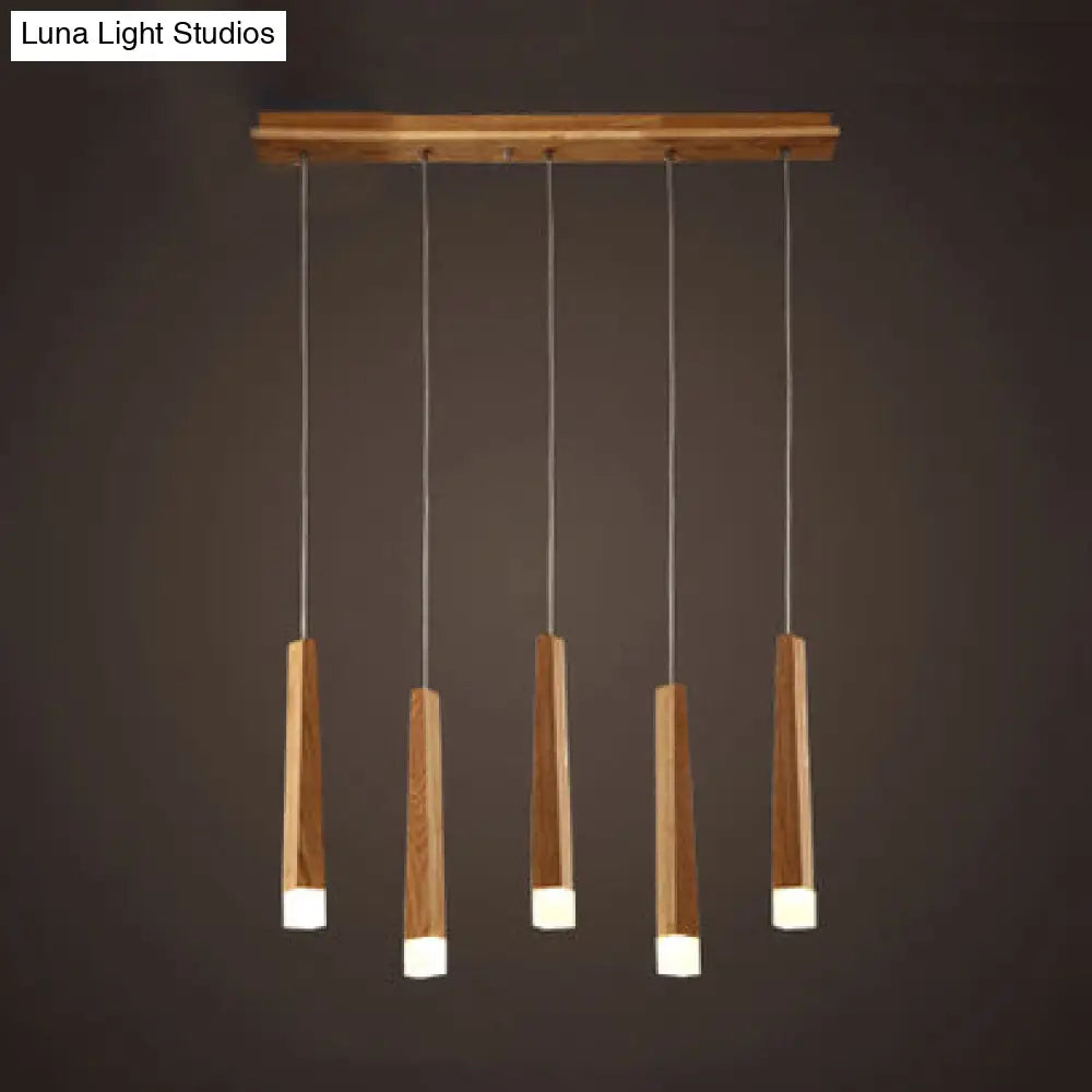 Wooden Led Pendant Light For Dining Room - Matchstick Design With Diffuser Warm/White 1/5/7-Light