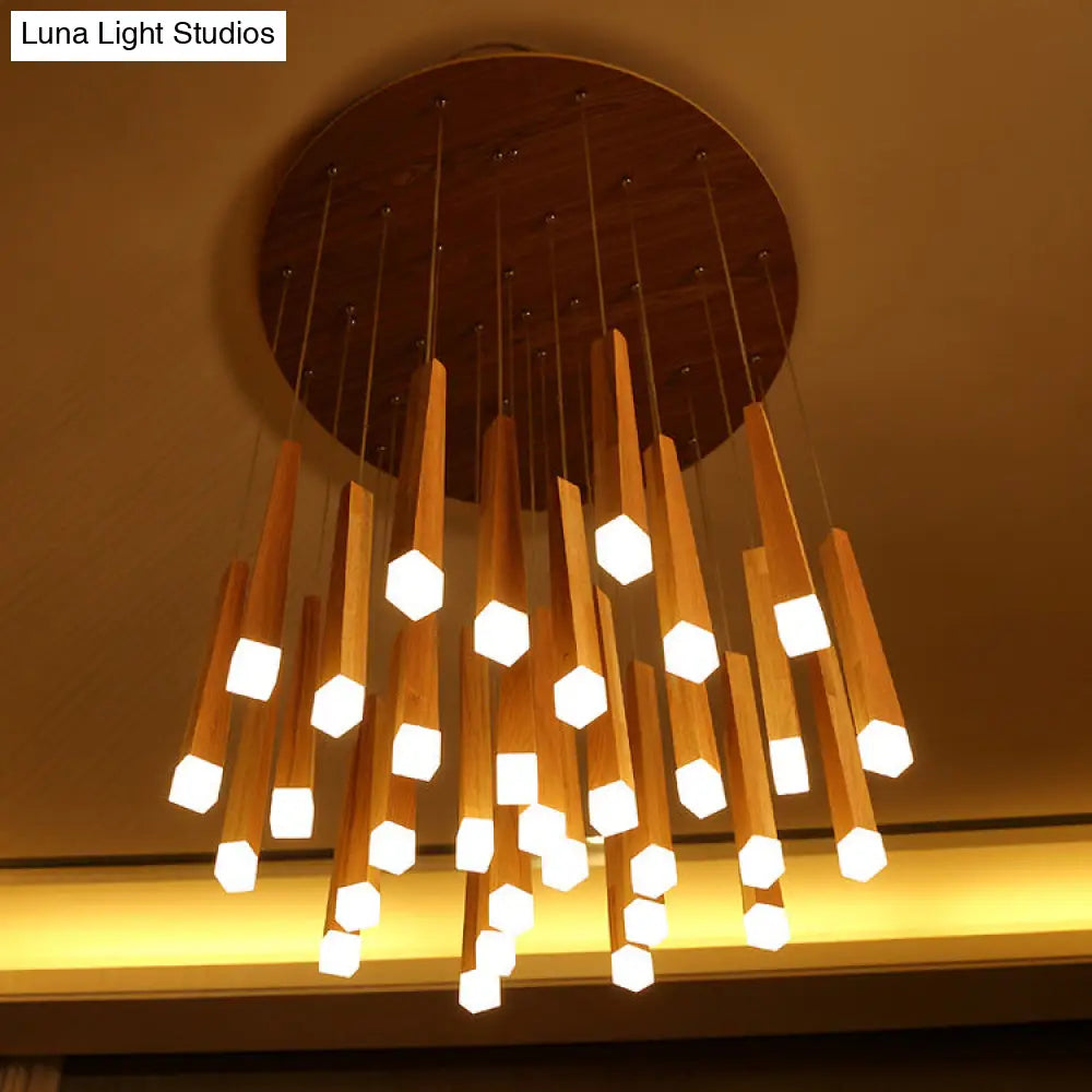 Wooden Led Pendant Light For Dining Room - Matchstick Design With Diffuser Warm/White 1/5/7-Light