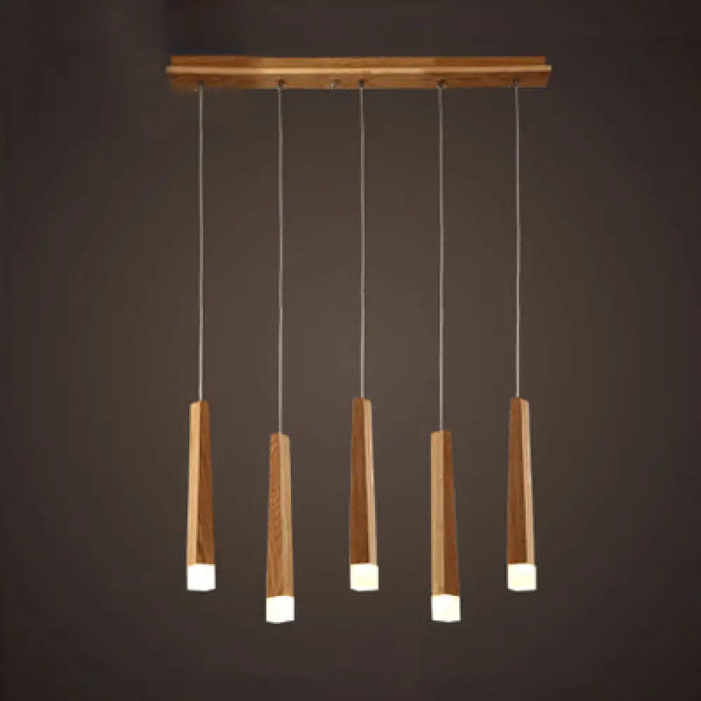 Wooden Led Pendant Light For Dining Room - Matchstick Design With Diffuser Warm/White 1/5/7-Light