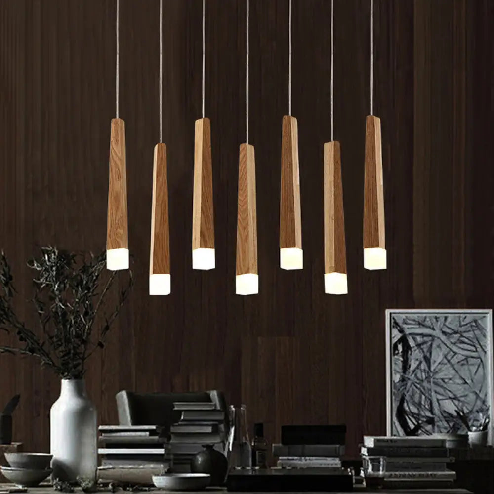 Wooden Led Pendant Light For Dining Room - Matchstick Design With Diffuser Warm/White 1/5/7-Light