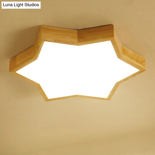 Wooden Led Six - Pointed Star Flush Mount Bedroom Light - Minimalist Fixture