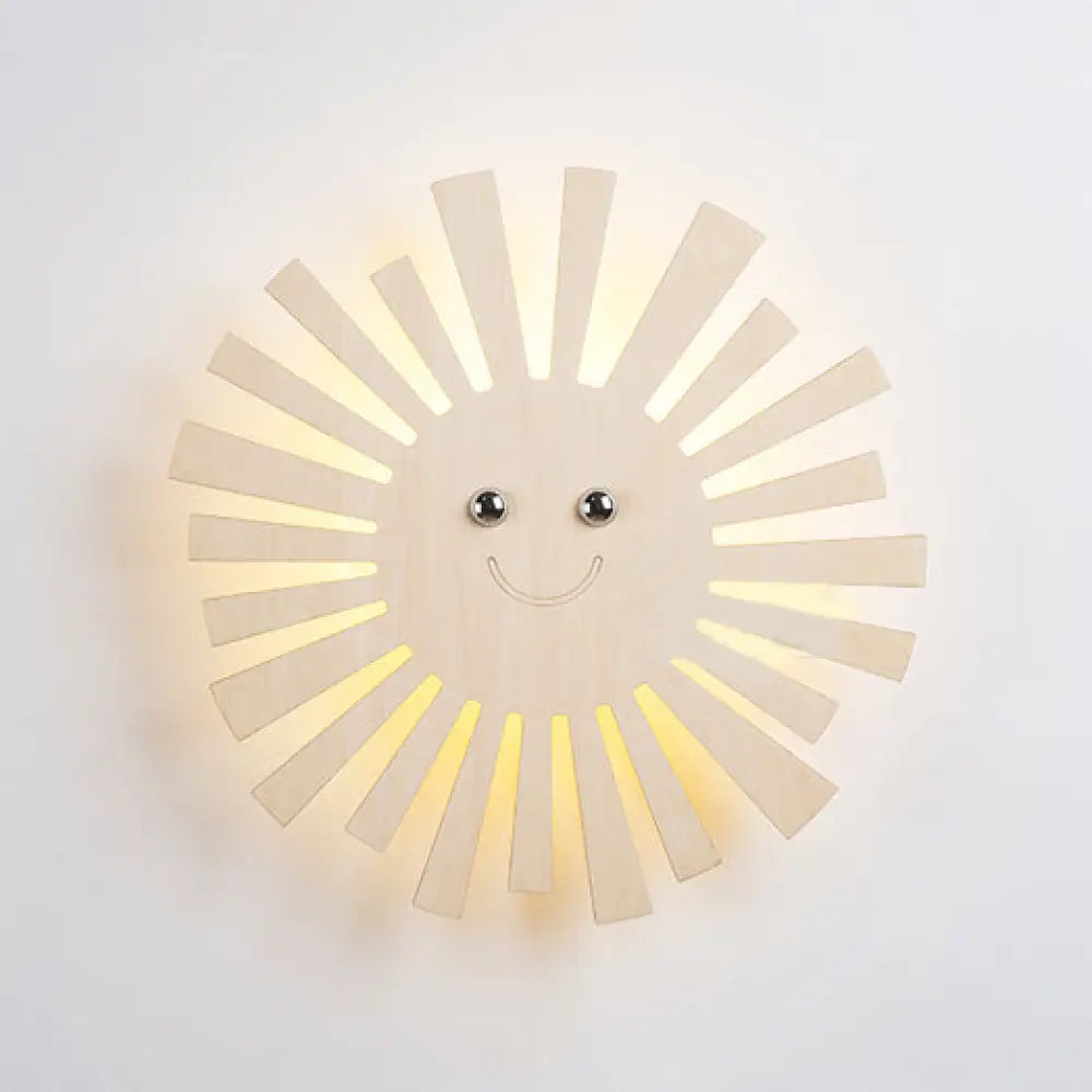 Wooden Led Wall Lamp With Cartoon Pattern - Perfect For Living Room And Kids Decor Beige / A