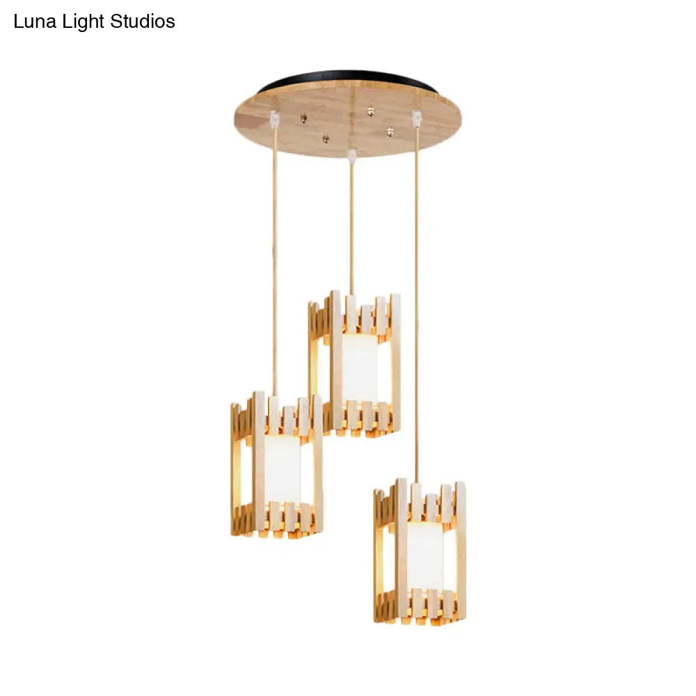 Wooden Lodge Pendant Lamp With 3 Heads For Dining Table