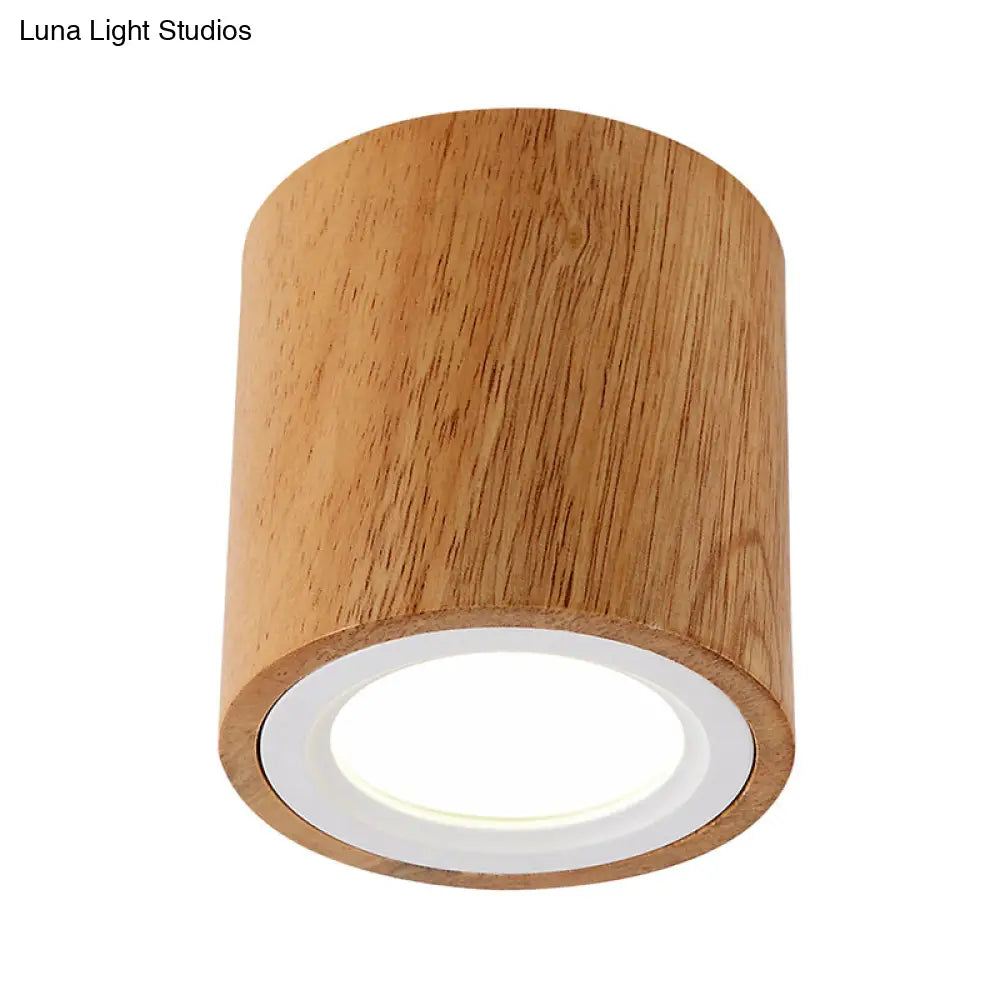 Wooden Mini Corridor Ceiling Lamp Nordic Flush Mount Lighting - Round/Square Led Beige 4’/6’/8’H