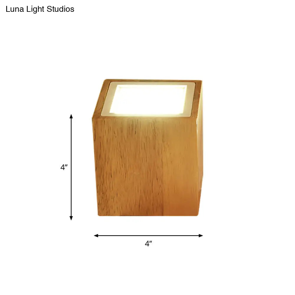 Wooden Mini Corridor Ceiling Lamp Nordic Flush Mount Lighting - Round/Square Led Beige 4’/6’/8’H