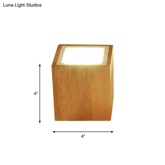 Wooden Mini Corridor Ceiling Lamp Nordic Flush Mount Lighting - Round/Square Led Beige 4’/6’/8’H