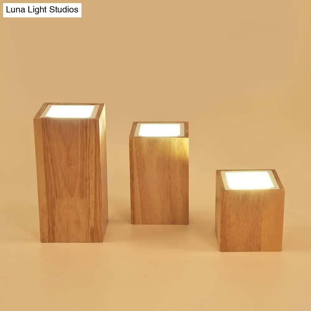 Wooden Mini Corridor Ceiling Lamp Nordic Flush Mount Lighting - Round/Square Led Beige 4’/6’/8’H