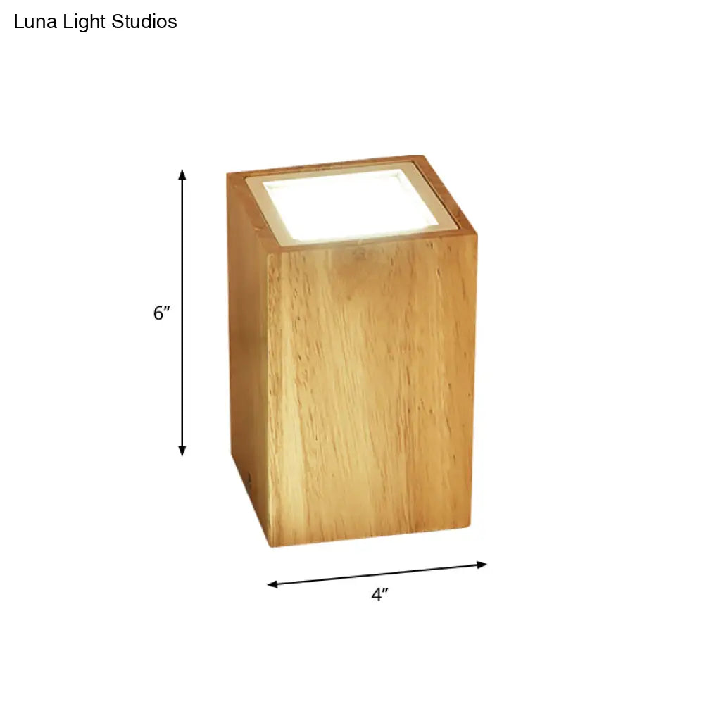 Wooden Mini Corridor Ceiling Lamp Nordic Flush Mount Lighting - Round/Square Led Beige 4’/6’/8’H