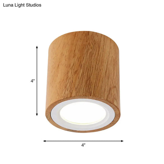 Wooden Mini Corridor Ceiling Lamp Nordic Flush Mount Lighting - Round/Square Led Beige 4/6/8H