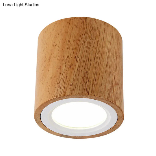 Wooden Mini Corridor Ceiling Lamp Nordic Flush Mount Lighting - Round/Square Led Beige 4/6/8H