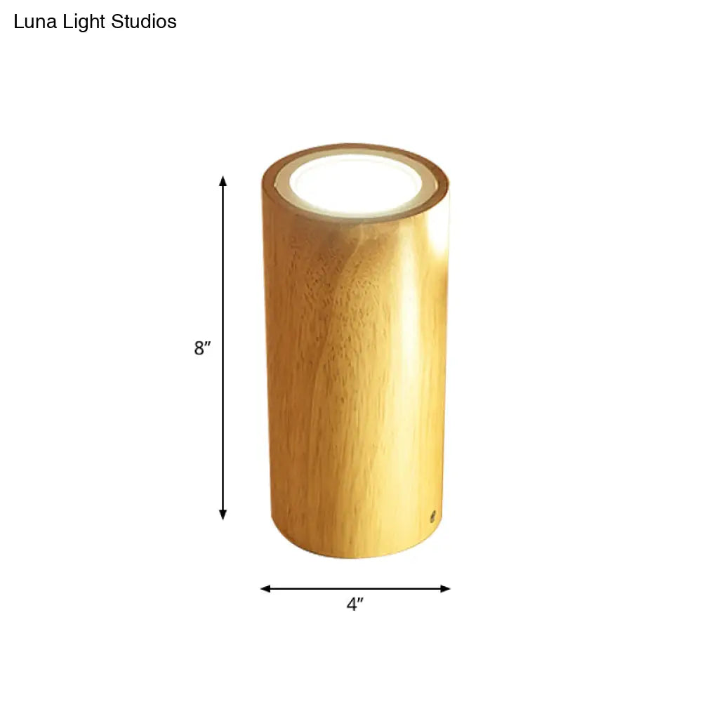 Wooden Mini Corridor Ceiling Lamp Nordic Flush Mount Lighting - Round/Square Led Beige 4’/6’/8’H