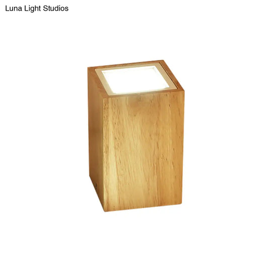 Wooden Mini Corridor Ceiling Lamp Nordic Flush Mount Lighting - Round/Square Led Beige 4/6/8H