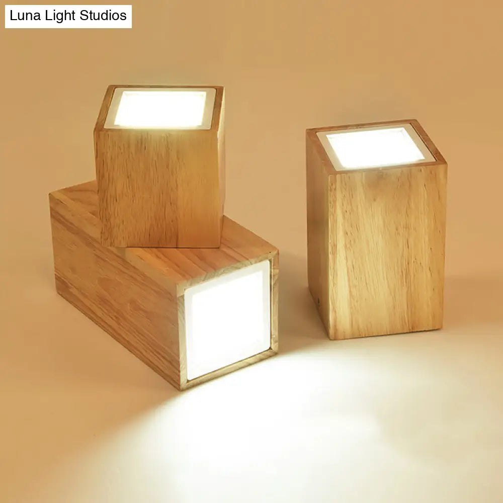 Wooden Mini Corridor Ceiling Lamp Nordic Flush Mount Lighting - Round/Square Led Beige 4’/6’/8’H