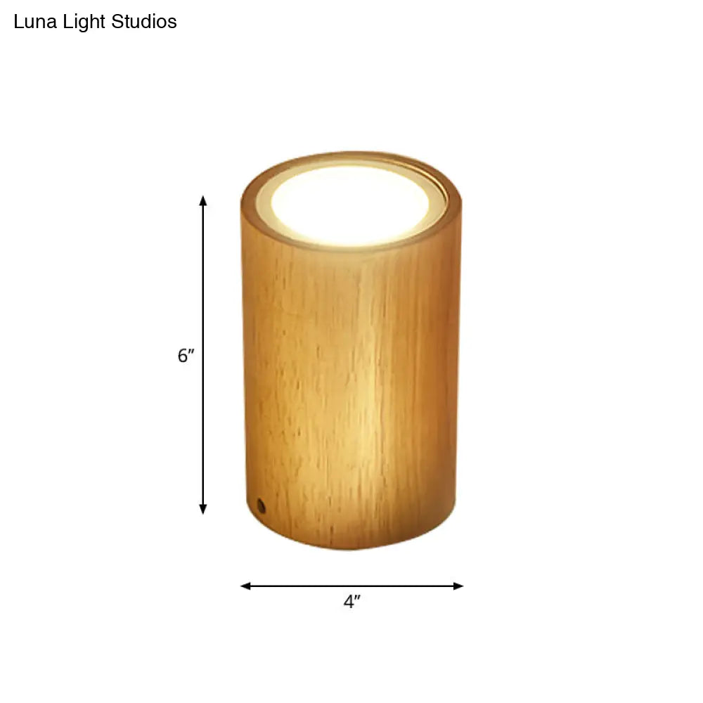 Wooden Mini Corridor Ceiling Lamp Nordic Flush Mount Lighting - Round/Square Led Beige 4/6/8H