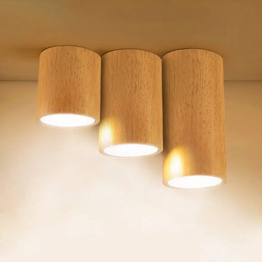 Wooden Mini Corridor Ceiling Lamp Nordic Flush Mount Lighting - Round/Square Led Beige