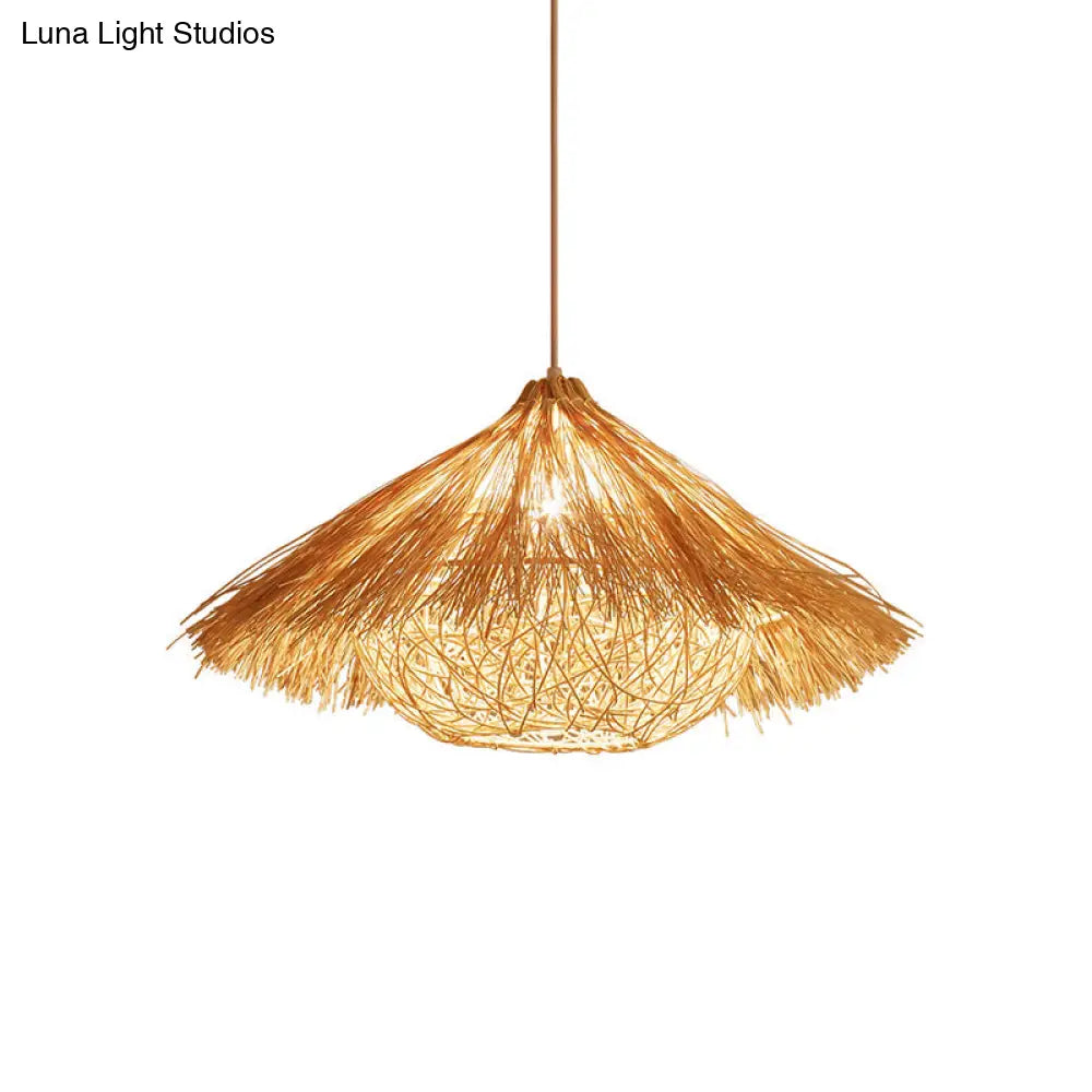 Wooden Minimalist Rattan Cone Pendant Ceiling Light - Restaurant Use 1 Head