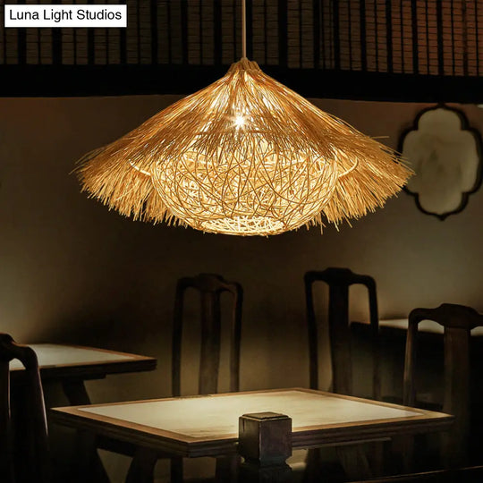 Wooden Minimalist Rattan Cone Pendant Ceiling Light - Restaurant Use 1 Head