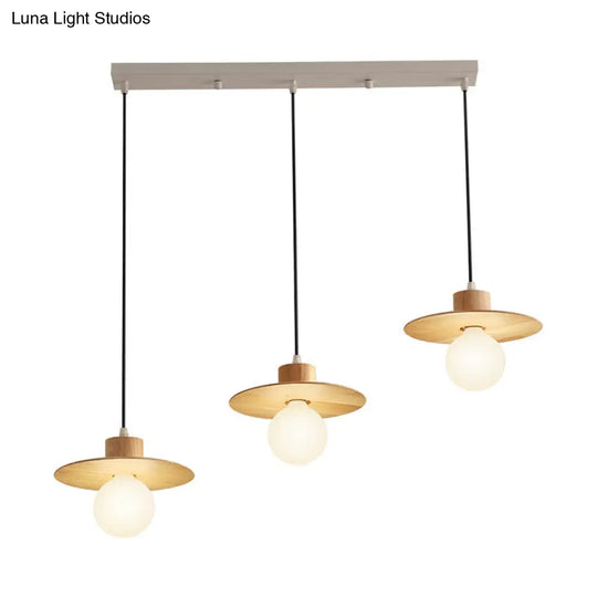 Modern Wood Hanging Lamp Kit - 3-Head Ceiling Light For Dining Room In Beige