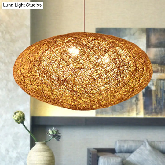 Modernist Rope Pendant Light With Wood Fixture For Dining Room